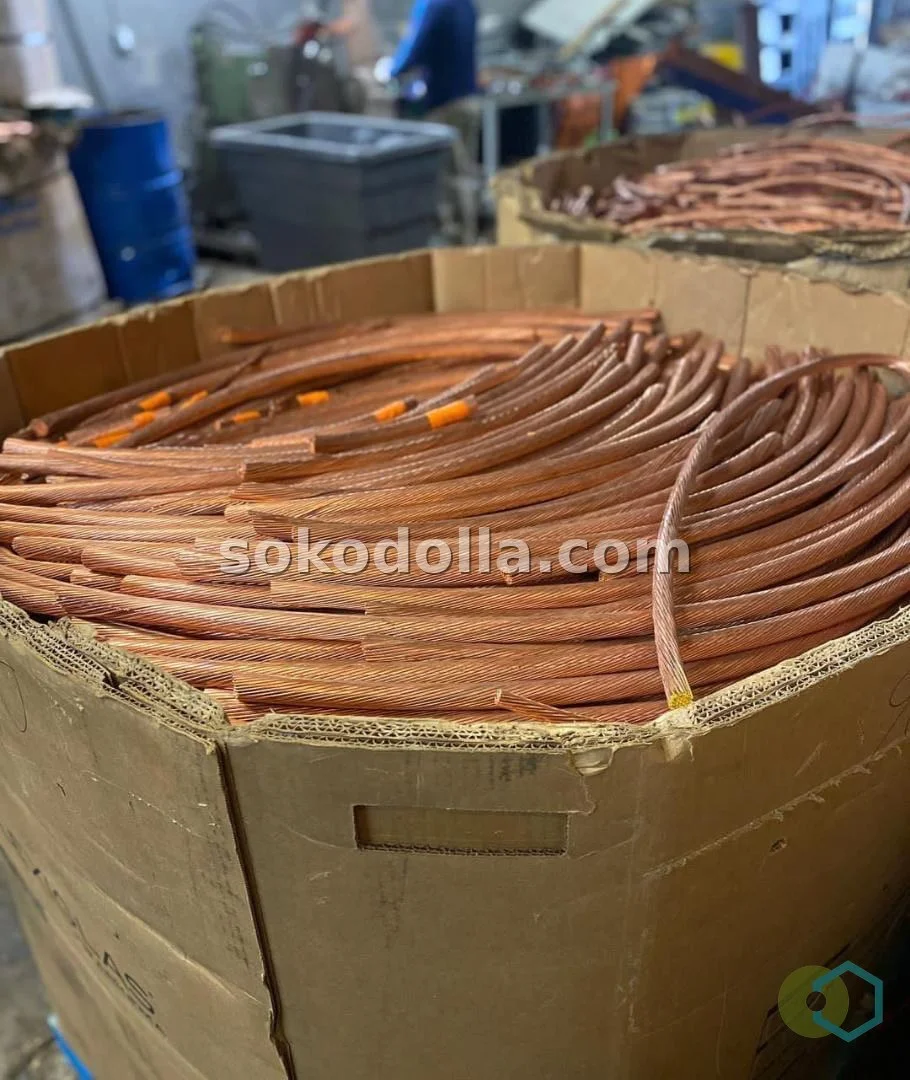 Millberry bare bright copper wire scrap, ISRI grade, baled for container loading